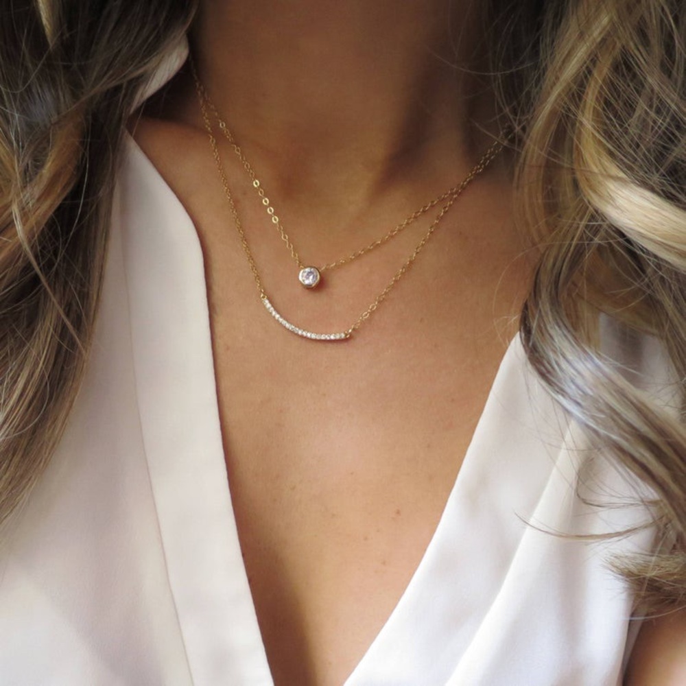 Dainty 14k Gold Solo CZ Diamond Necklace